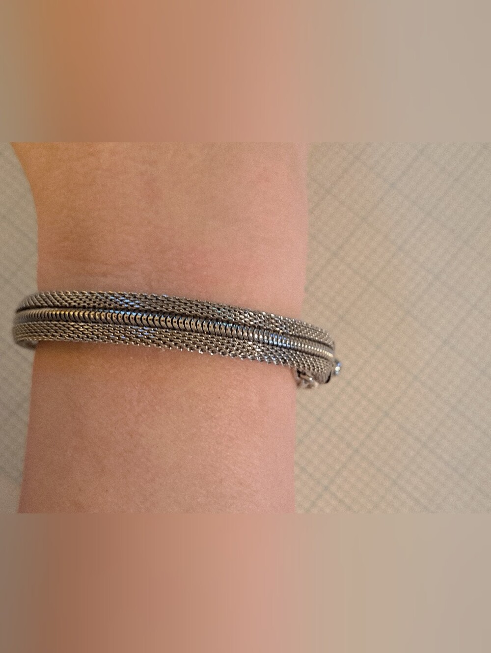 Silver Multi-Strand Mesh Bracelet With Safety Clasp